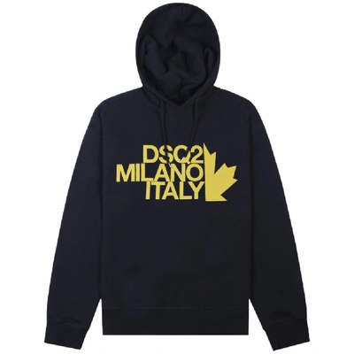 Shop Dsquared2 Dsq2 Milano Italy Print Hoodie In Navy