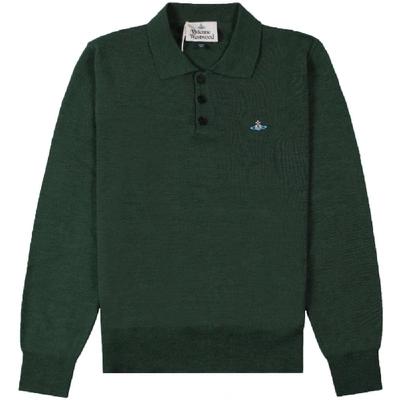 Shop Vivienne Westwood Knitted Long Sleeve Orb Logo Polo In Green