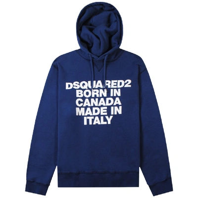 Shop Dsquared2 &apos;born &amp; Made&apos; Logo Hoodie In Blue