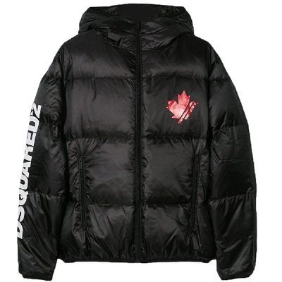 Shop Dsquared2 Kids Maple Leaf Puffa Jacket In Black