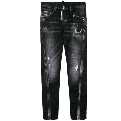 Shop Dsquared2 Kids Distressed Twist Jeans In Dark Grey