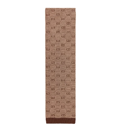 Shop Gucci Gg Cotton And Wool Scarf In Beige