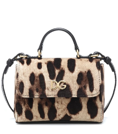 Shop Dolce & Gabbana Leopard-print Velvet Shoulder Bag In Brown