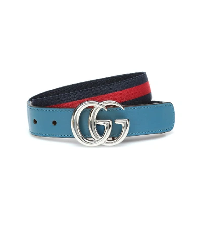 Shop Gucci Gg Striped Stretch Belt In Blue