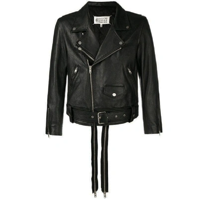 Shop Maison Margiela Leather Double Zip Jacket In Black