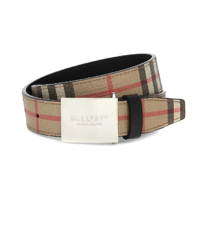 Shop Burberry Checked Faux-leather Belt In Beige