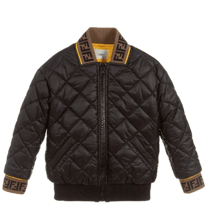 Shop Fendi Kids Black Quilted Jacket