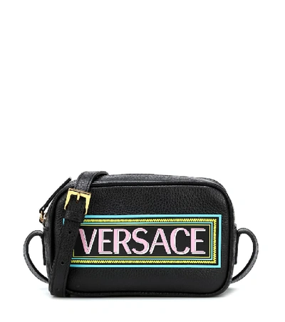 Shop Versace Printed Leather Bag In Black