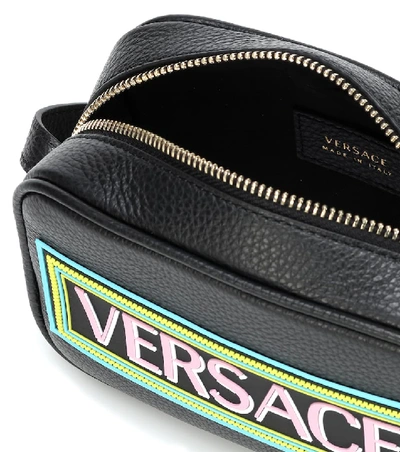 Shop Versace Printed Leather Bag In Black