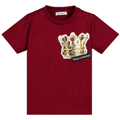 Shop Dolce & Gabbana Dolce &amp; Gabbana Kids Cotton Crown T-shirt In Burgundy