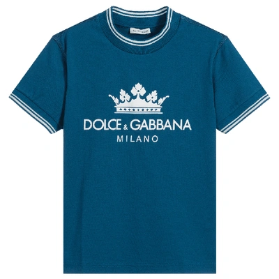 Shop Dolce & Gabbana Dolce &amp; Gabbana Kids &quot;crown&quot; Logo T-shirt In Blue