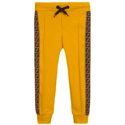 Shop Fendi Kids Logo Sweat Trousers In Yellow