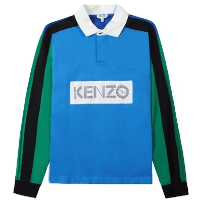 Shop Kenzo Colorblock Long Sleeve Polo Shirt In Blue