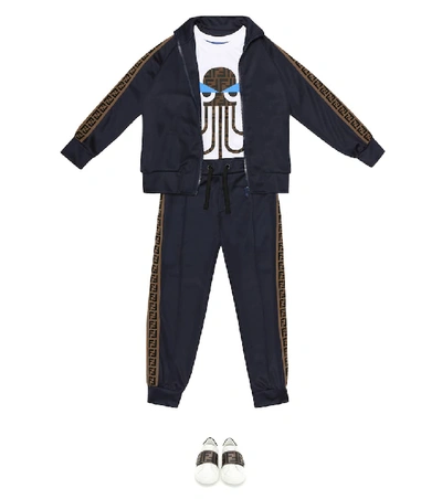 Shop Fendi Cotton-blend Track Jacket In Blue