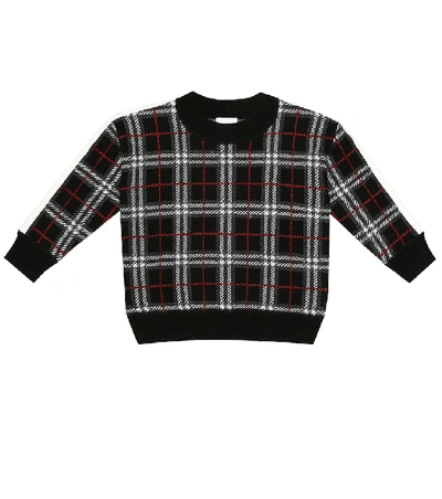 Shop Burberry Donnie Check Wool Sweater In Black