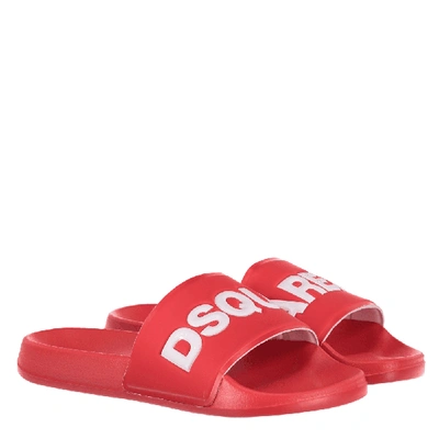 Shop Dsquared2 Kids Logo Print Sliders In Red