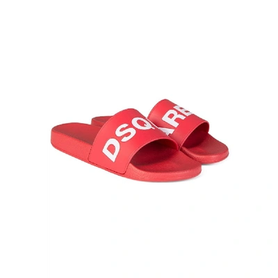 Dsquared2 Textured Logo Print Slides In Red