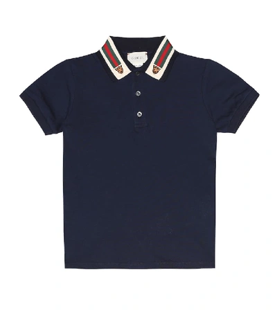 Shop Gucci Stretch-cotton Polo Shirt In Blue