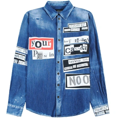 Shop Dsquared2 Graphic Print Denim Shirt Blue