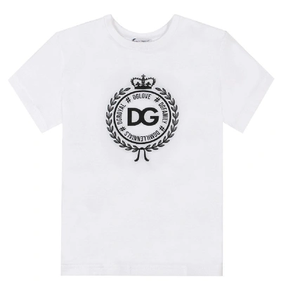 Shop Dolce & Gabbana Dolce &amp; Gabbana Kids Royal Emblem Logo T-shirt White