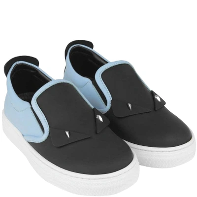 Shop Fendi Kids Leather Slip-on Trainers In Black