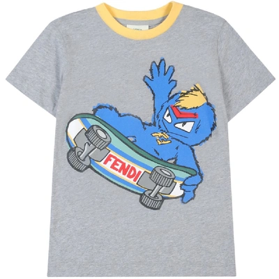 Shop Fendi Kids Skate Print T-shirt Grey