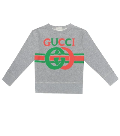 Shop Gucci Logo Cotton-jersey Sweatshirt In Grey