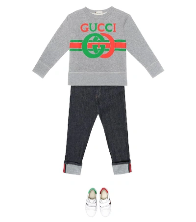 Shop Gucci Logo Cotton-jersey Sweatshirt In Grey