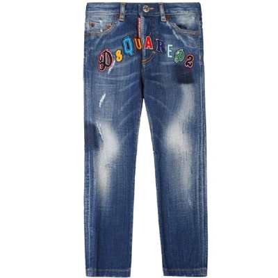 Shop Dsquared2 Kids Patch Logo Skater Jeans Blue