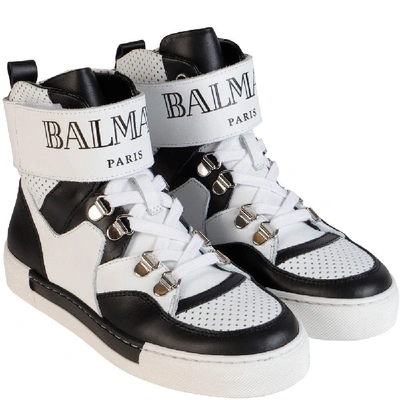 Shop Balmain Paris Kids High Top Logo Sneakers In Black