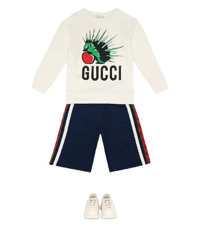 Shop Gucci Gg Web Striped Cotton Shorts In Blue