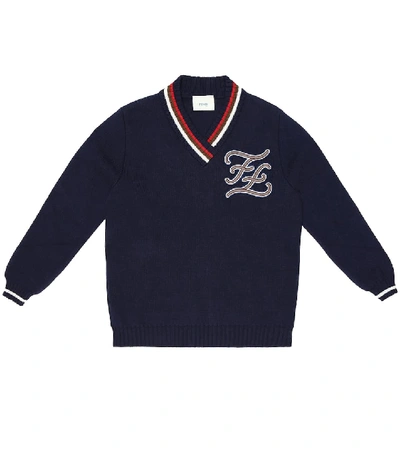 Shop Fendi Cotton And Cashmere Sweater In Blue