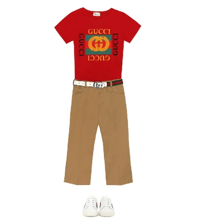 Shop Gucci Logo Cotton T-shirt In Red