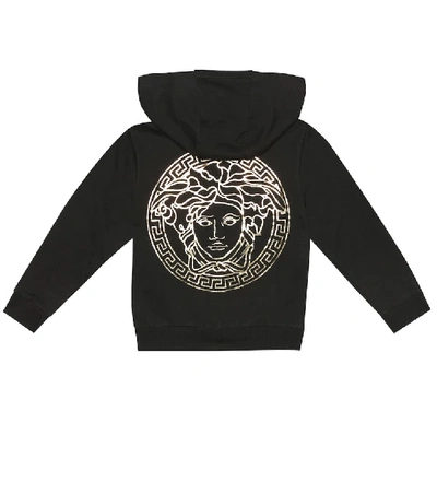 Shop Versace Logo Cotton Hoodie In Black