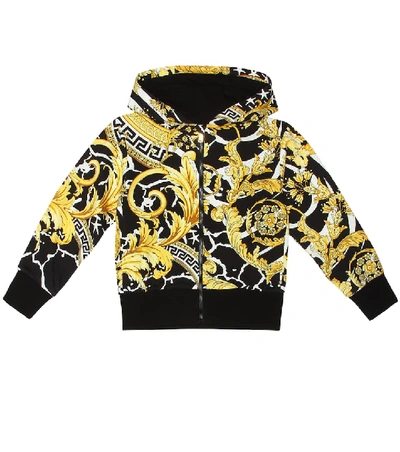 Shop Versace Printed Cotton Hoodie In Yellow