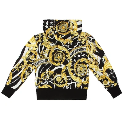 Shop Versace Printed Cotton Hoodie In Yellow