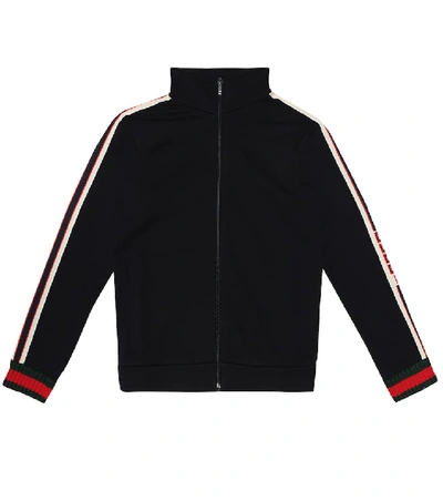 Shop Gucci Logo-taped Cotton Track Jacket In Blue