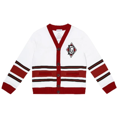 Shop Dolce & Gabbana Striped Cotton-jersey Cardigan In White