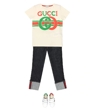 Shop Gucci Logo Cotton T-shirt In Yellow