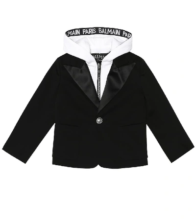 Shop Balmain Hooded Stretch-cotton Blazer In Black