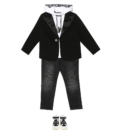 Shop Balmain Hooded Stretch-cotton Blazer In Black