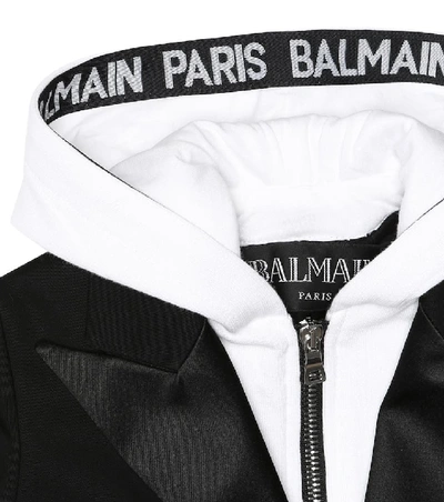 Shop Balmain Hooded Stretch-cotton Blazer In Black