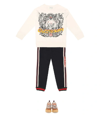 Shop Gucci Logo-taped Cotton Trackpants In Blue