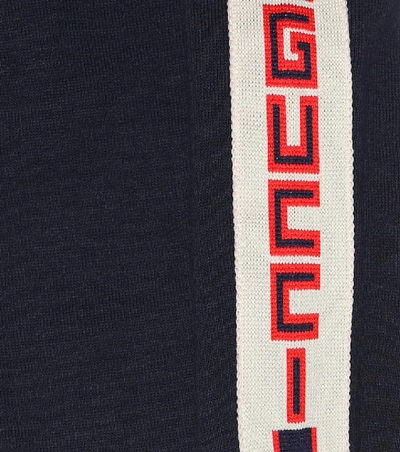 Shop Gucci Logo-taped Cotton Trackpants In Blue