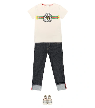 Shop Gucci Printed Cotton-jersey T-shirt In White