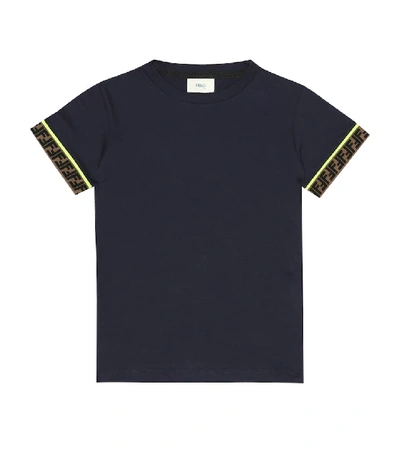 Shop Fendi Logo Cotton T-shirt In Blue