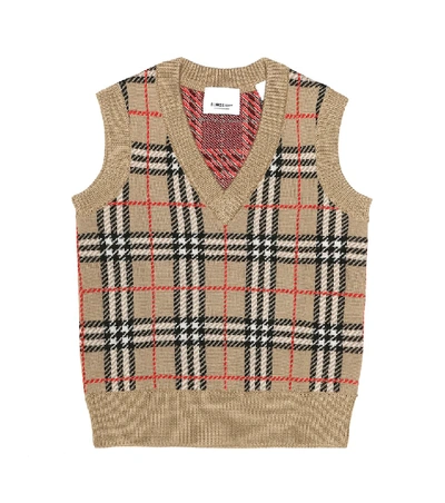 Shop Burberry Mickenzie Check Wool Sweater Vest In Beige