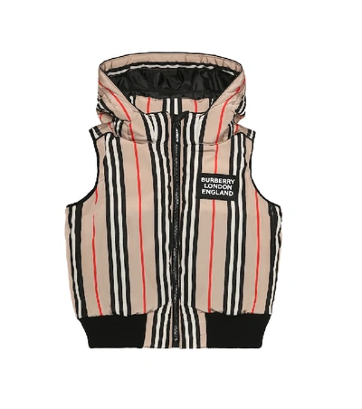 Shop Burberry Icon Stripe Down Vest In Beige