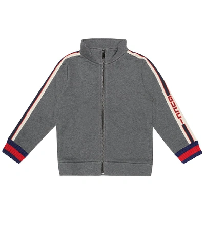 Shop Gucci Logo-taped Cotton Track Jacket In Grey