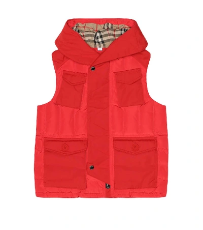 Shop Burberry Hooded Down Vest In Red